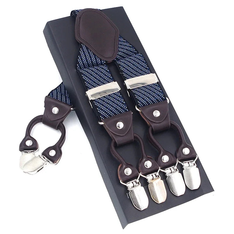 New Men'S Suspenders 6Clips Fashion Braces Leather Casual Suspensorios Adjustable Belt Strap High Quality Tirantes