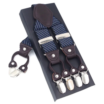 New Men'S Suspenders 6Clips Fashion Braces Leather Casual Suspensorios Adjustable Belt Strap High Quality Tirantes