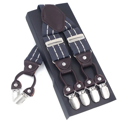 New Men'S Suspenders 6Clips Fashion Braces Leather Casual Suspensorios Adjustable Belt Strap High Quality Tirantes