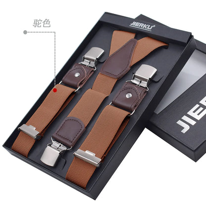 New Man'S Suspenders 3 Clips Leather Braces Casual Suspensorios Trousers Strap 3.5*120Cm Gift for Dad High Quality Tirantes