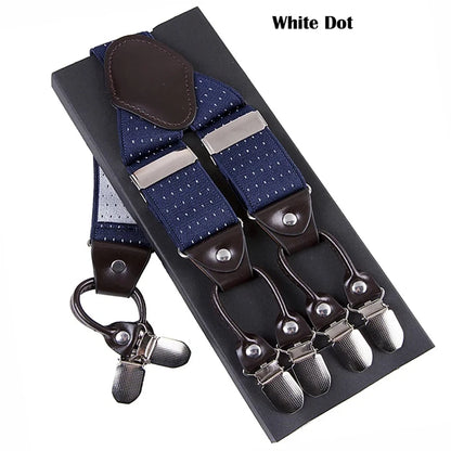 New Men'S Suspenders 6Clips Fashion Braces Leather Casual Suspensorios Adjustable Belt Strap High Quality Tirantes