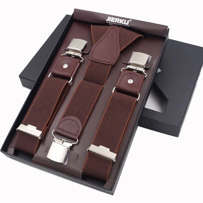 New Man'S Suspenders 3 Clips Leather Braces Casual Suspensorios Trousers Strap 3.5*120Cm Gift for Dad High Quality Tirantes