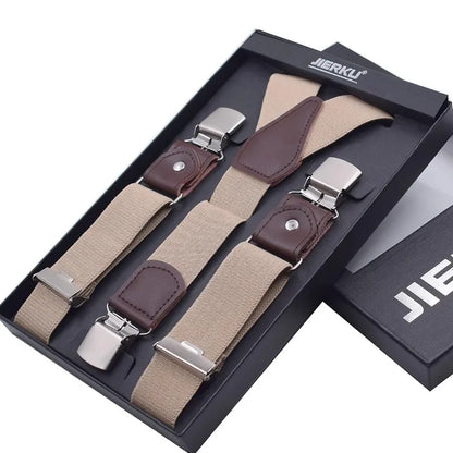 New Man'S Suspenders 3 Clips Leather Braces Casual Suspensorios Trousers Strap 3.5*120Cm Gift for Dad High Quality Tirantes