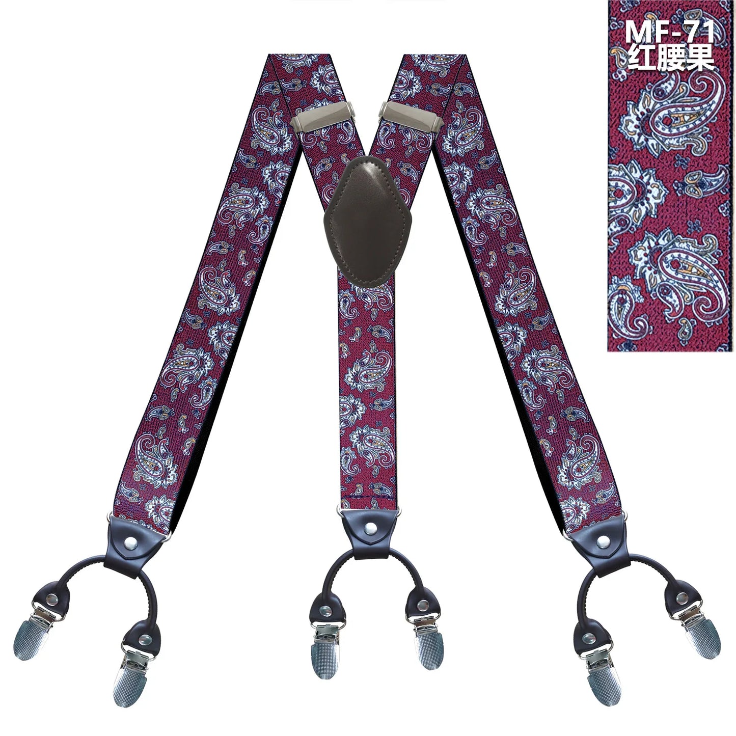 New Men'S Suspenders 6Clips Fashion Braces Leather Casual Suspensorios Adjustable Belt Strap High Quality Tirantes