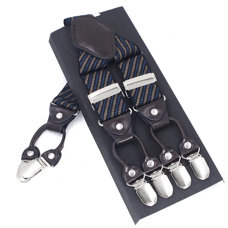 New Men'S Suspenders 6Clips Fashion Braces Leather Casual Suspensorios Adjustable Belt Strap High Quality Tirantes