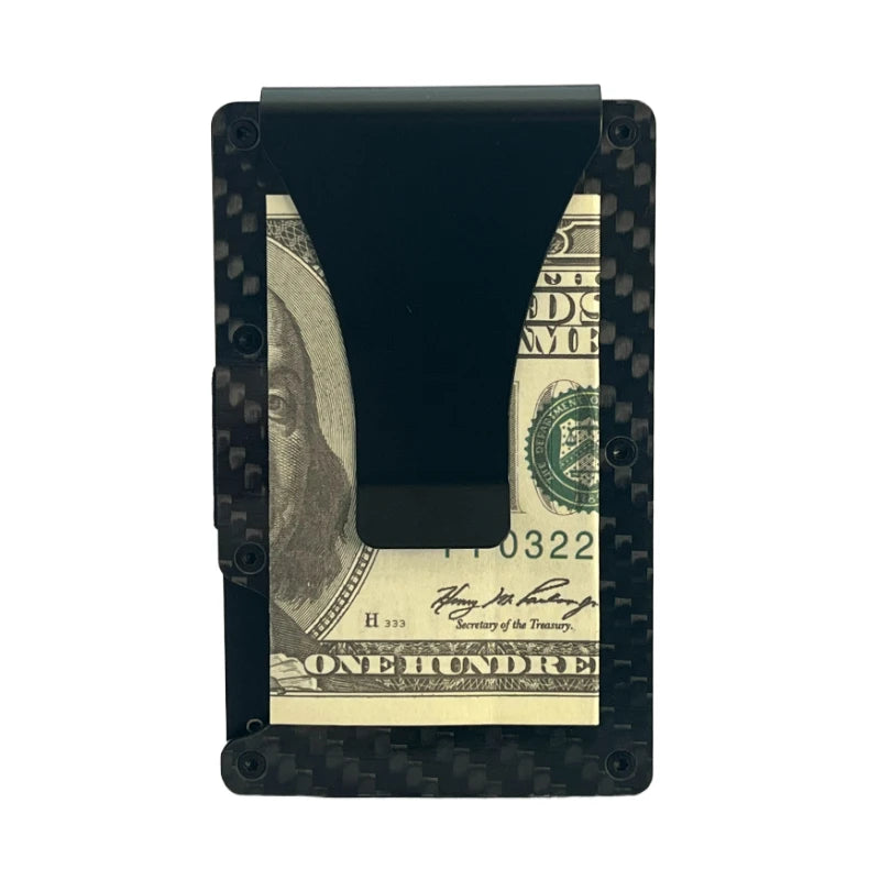 Minimalist Wallet for Men, Money Clip Cash Strap Wallet, RFID Blocking Metal Wallet Aluminum Card Holder(Carbon Fiber)