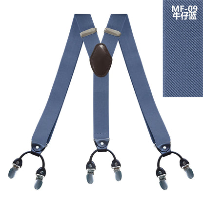 New Men'S Suspenders 6Clips Fashion Braces Leather Casual Suspensorios Adjustable Belt Strap High Quality Tirantes