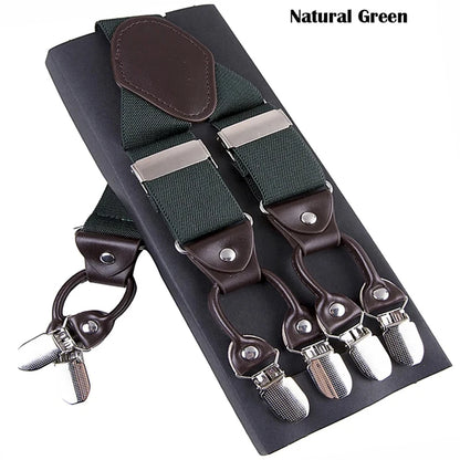 New Men'S Suspenders 6Clips Fashion Braces Leather Casual Suspensorios Adjustable Belt Strap High Quality Tirantes