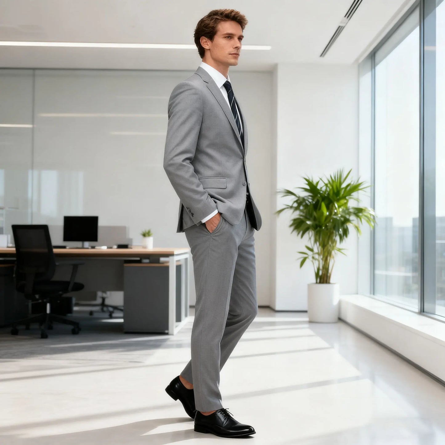 Men'S Slim Fit 2-Piece Khaki Suit Set - Chic Tailored Work Blazer & Pants, Business Casual Outfit for Wedding, Prom