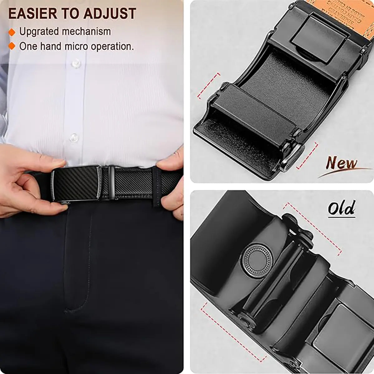 Men'S Adjustable Leather Ratchet Belt with Automatic Buckle, No-Hole Dress Belt for Casual & Business Wear, Perfect Gift for Dad Tiktokshopbacktoschool,Back to School,Back to School Haul