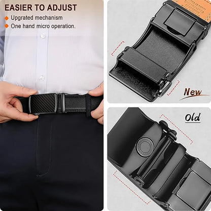 Men'S Adjustable Leather Ratchet Belt with Automatic Buckle, No-Hole Dress Belt for Casual & Business Wear, Perfect Gift for Dad Tiktokshopbacktoschool,Back to School,Back to School Haul