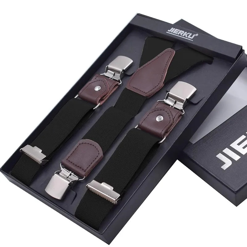 New Man'S Suspenders 3 Clips Leather Braces Casual Suspensorios Trousers Strap 3.5*120Cm Gift for Dad High Quality Tirantes