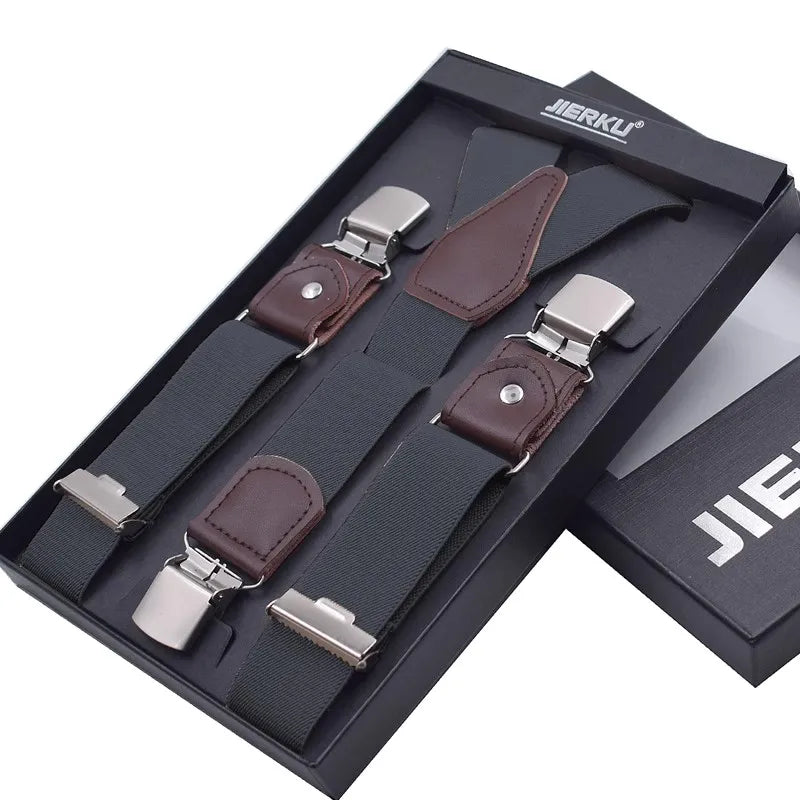 New Man'S Suspenders 3 Clips Leather Braces Casual Suspensorios Trousers Strap 3.5*120Cm Gift for Dad High Quality Tirantes
