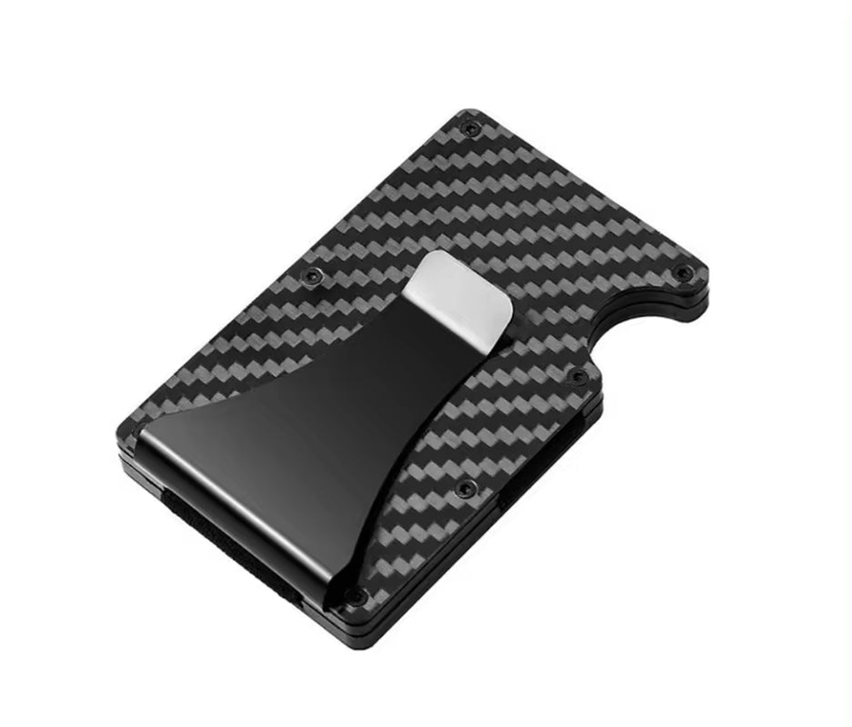 Minimalist Wallet for Men, Money Clip Cash Strap Wallet, RFID Blocking Metal Wallet Aluminum Card Holder(Carbon Fiber)
