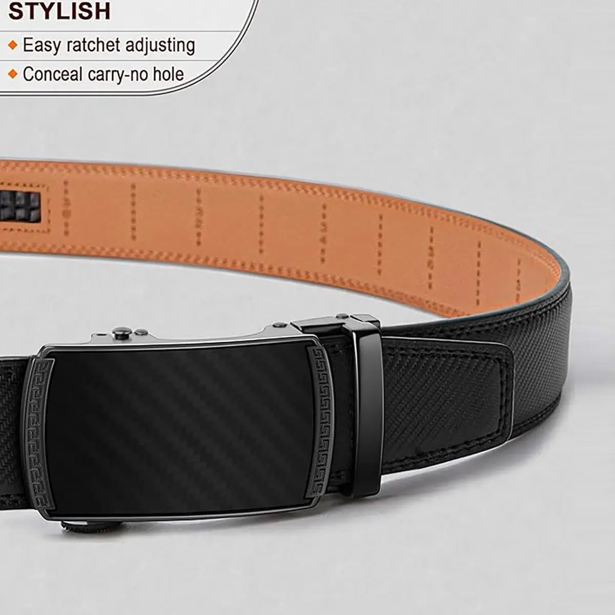 Men'S Adjustable Leather Ratchet Belt with Automatic Buckle, No-Hole Dress Belt for Casual & Business Wear, Perfect Gift for Dad Tiktokshopbacktoschool,Back to School,Back to School Haul