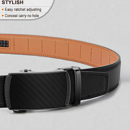 Men'S Adjustable Leather Ratchet Belt with Automatic Buckle, No-Hole Dress Belt for Casual & Business Wear, Perfect Gift for Dad Tiktokshopbacktoschool,Back to School,Back to School Haul
