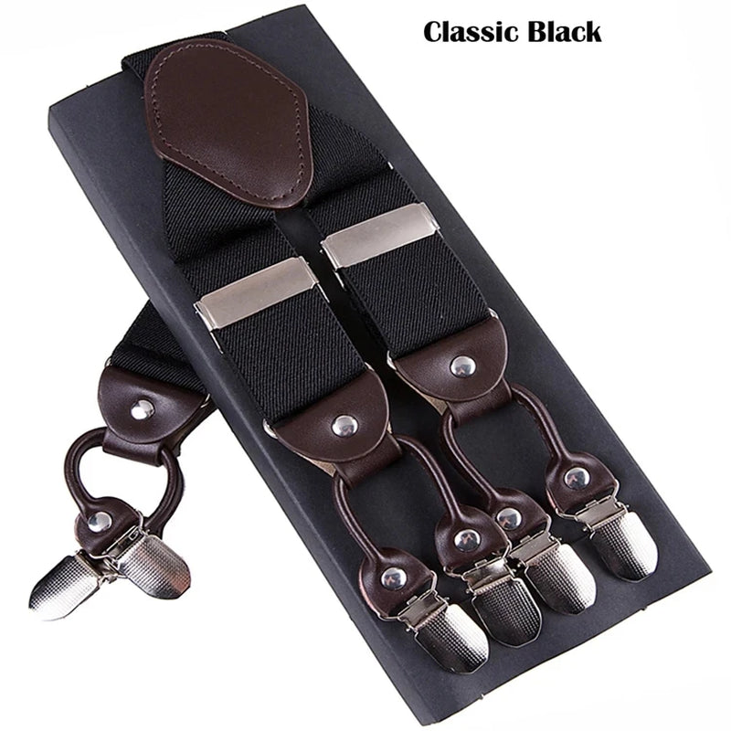 New Men'S Suspenders 6Clips Fashion Braces Leather Casual Suspensorios Adjustable Belt Strap High Quality Tirantes