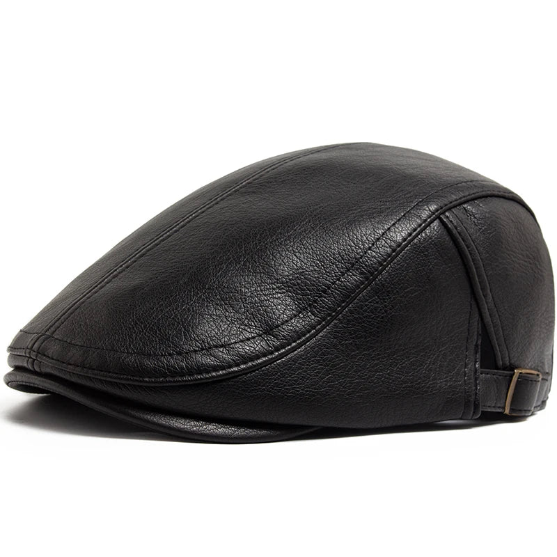 Fashion PU Leather Men Beret Autumn Winter Thicken Warm Women'S Hat Vintage Newsboy Caps Visor Cap Higher Quality Unisex Berets