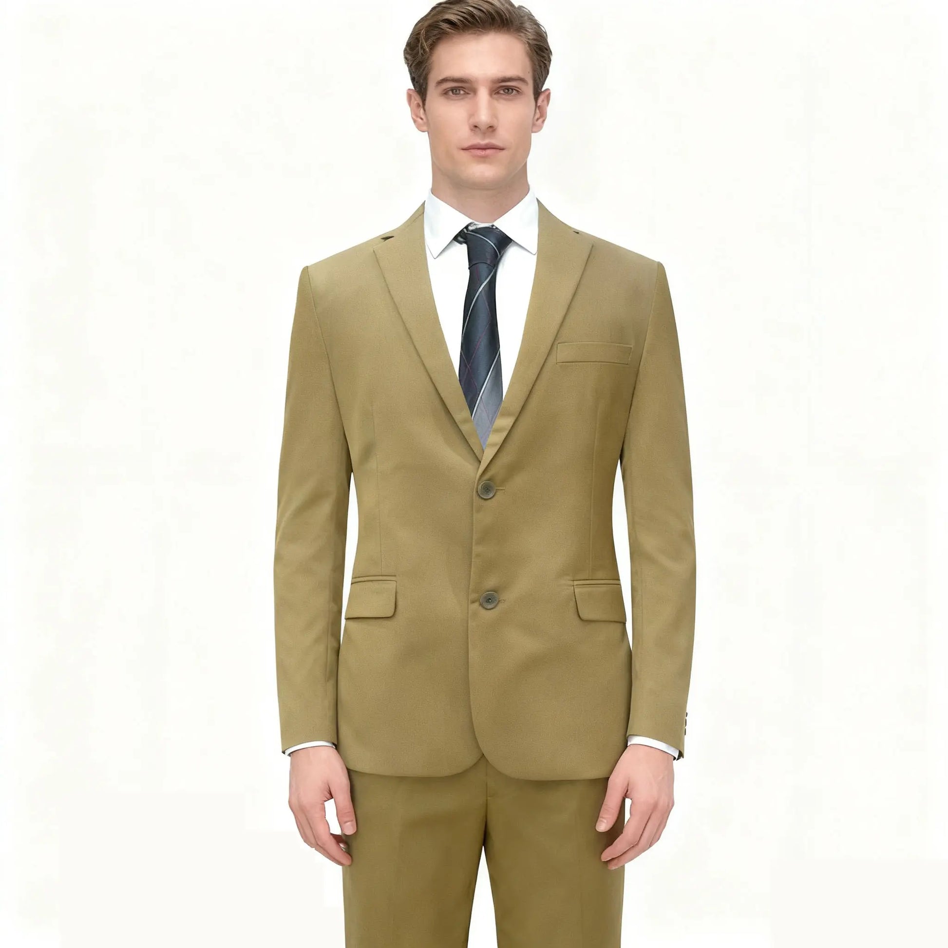 Men'S Slim Fit 2-Piece Khaki Suit Set - Chic Tailored Work Blazer & Pants, Business Casual Outfit for Wedding, Prom