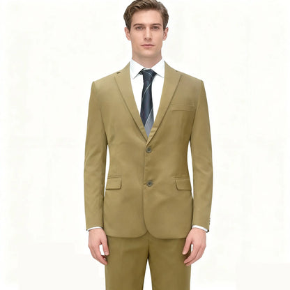 Men'S Slim Fit 2-Piece Khaki Suit Set - Chic Tailored Work Blazer & Pants, Business Casual Outfit for Wedding, Prom
