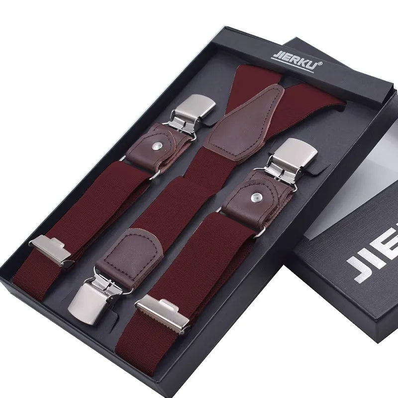 New Man'S Suspenders 3 Clips Leather Braces Casual Suspensorios Trousers Strap 3.5*120Cm Gift for Dad High Quality Tirantes