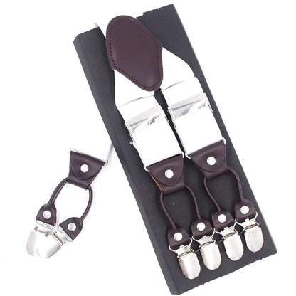 New Men'S Suspenders 6Clips Fashion Braces Leather Casual Suspensorios Adjustable Belt Strap High Quality Tirantes