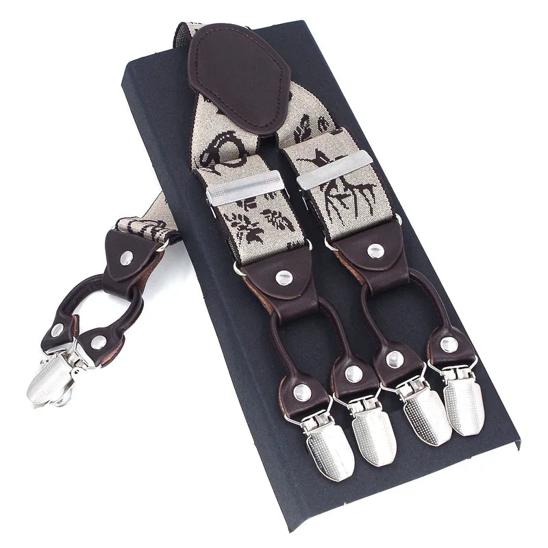 New Men'S Suspenders 6Clips Fashion Braces Leather Casual Suspensorios Adjustable Belt Strap High Quality Tirantes