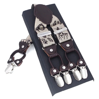 New Men'S Suspenders 6Clips Fashion Braces Leather Casual Suspensorios Adjustable Belt Strap High Quality Tirantes