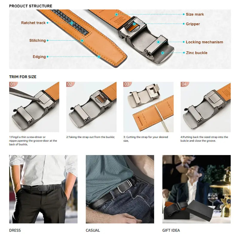 Men'S Adjustable Leather Ratchet Belt with Automatic Buckle, No-Hole Dress Belt for Casual & Business Wear, Perfect Gift for Dad Tiktokshopbacktoschool,Back to School,Back to School Haul