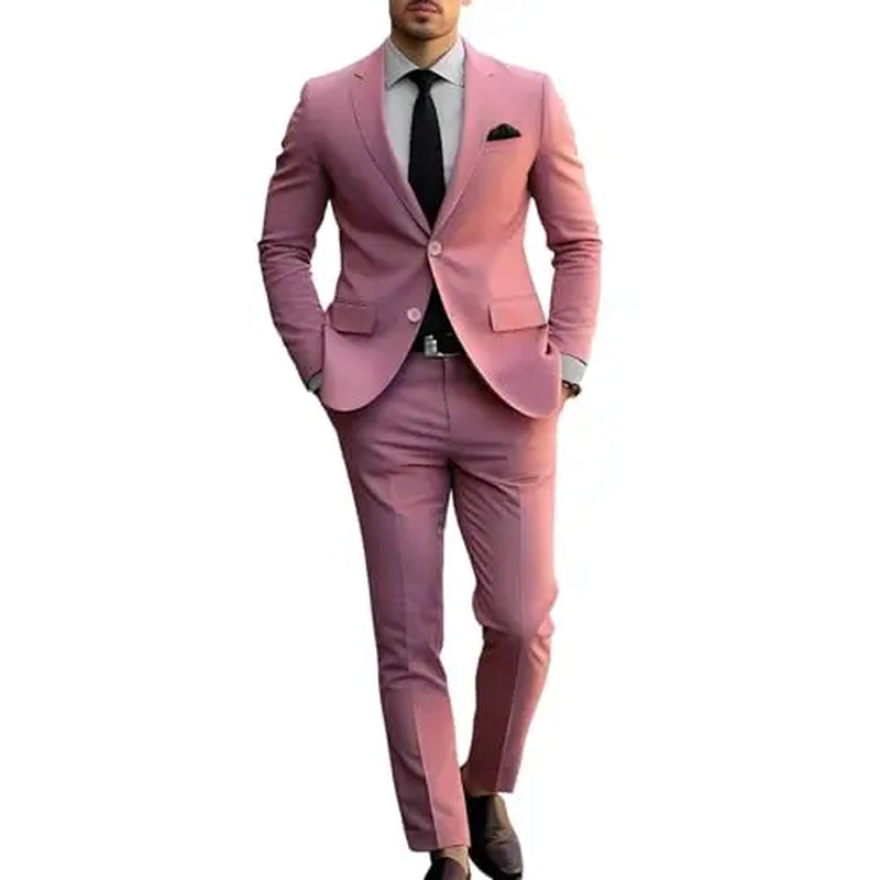 Men'S Slim Fit 2-Piece Khaki Suit Set - Chic Tailored Work Blazer & Pants, Business Casual Outfit for Wedding, Prom
