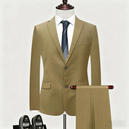 Men'S Slim Fit 2-Piece Khaki Suit Set - Chic Tailored Work Blazer & Pants, Business Casual Outfit for Wedding, Prom