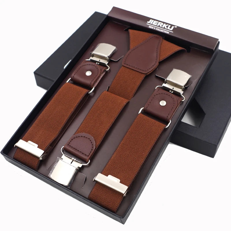 New Man'S Suspenders 3 Clips Leather Braces Casual Suspensorios Trousers Strap 3.5*120Cm Gift for Dad High Quality Tirantes