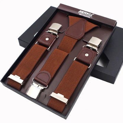 New Man'S Suspenders 3 Clips Leather Braces Casual Suspensorios Trousers Strap 3.5*120Cm Gift for Dad High Quality Tirantes