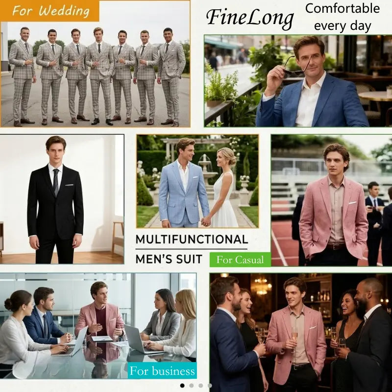 Men'S Slim Fit 2-Piece Khaki Suit Set - Chic Tailored Work Blazer & Pants, Business Casual Outfit for Wedding, Prom