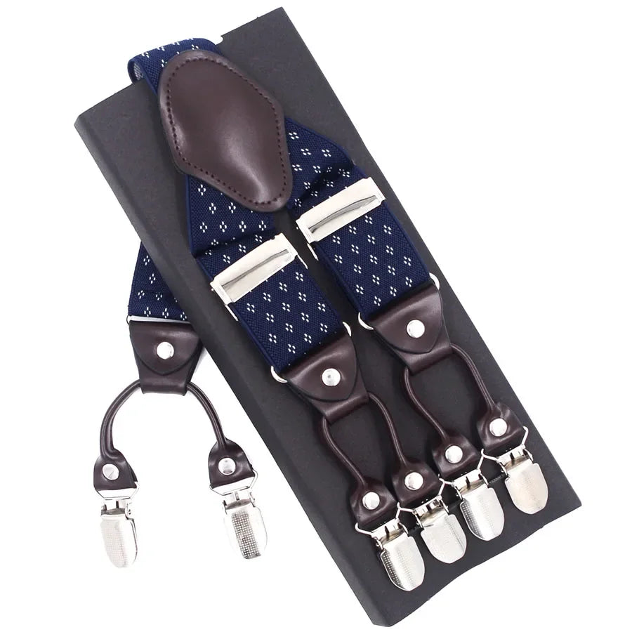 New Men'S Suspenders 6Clips Fashion Braces Leather Casual Suspensorios Adjustable Belt Strap High Quality Tirantes
