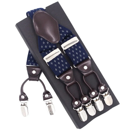 New Men'S Suspenders 6Clips Fashion Braces Leather Casual Suspensorios Adjustable Belt Strap High Quality Tirantes