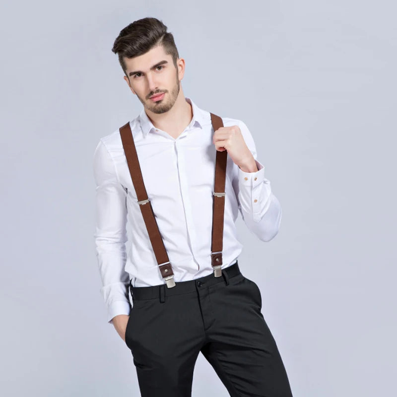 New Man'S Suspenders 3 Clips Leather Braces Casual Suspensorios Trousers Strap 3.5*120Cm Gift for Dad High Quality Tirantes