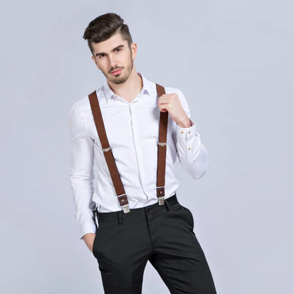 New Man'S Suspenders 3 Clips Leather Braces Casual Suspensorios Trousers Strap 3.5*120Cm Gift for Dad High Quality Tirantes