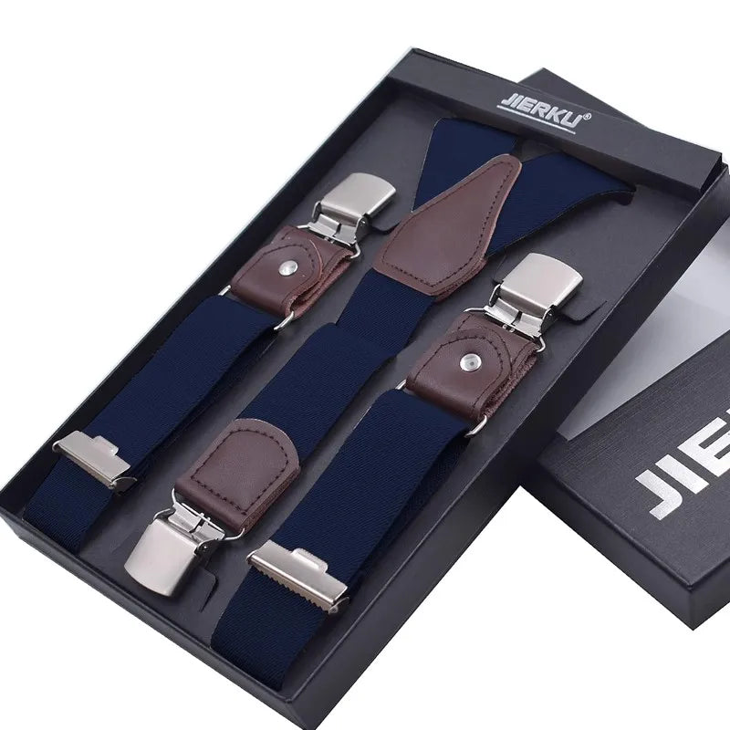 New Man'S Suspenders 3 Clips Leather Braces Casual Suspensorios Trousers Strap 3.5*120Cm Gift for Dad High Quality Tirantes
