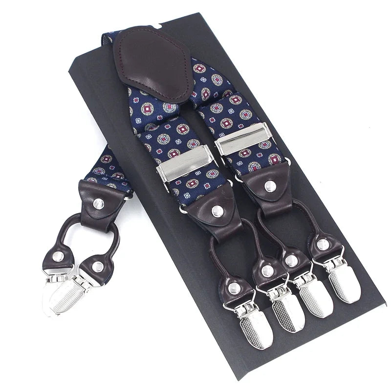 New Men'S Suspenders 6Clips Fashion Braces Leather Casual Suspensorios Adjustable Belt Strap High Quality Tirantes